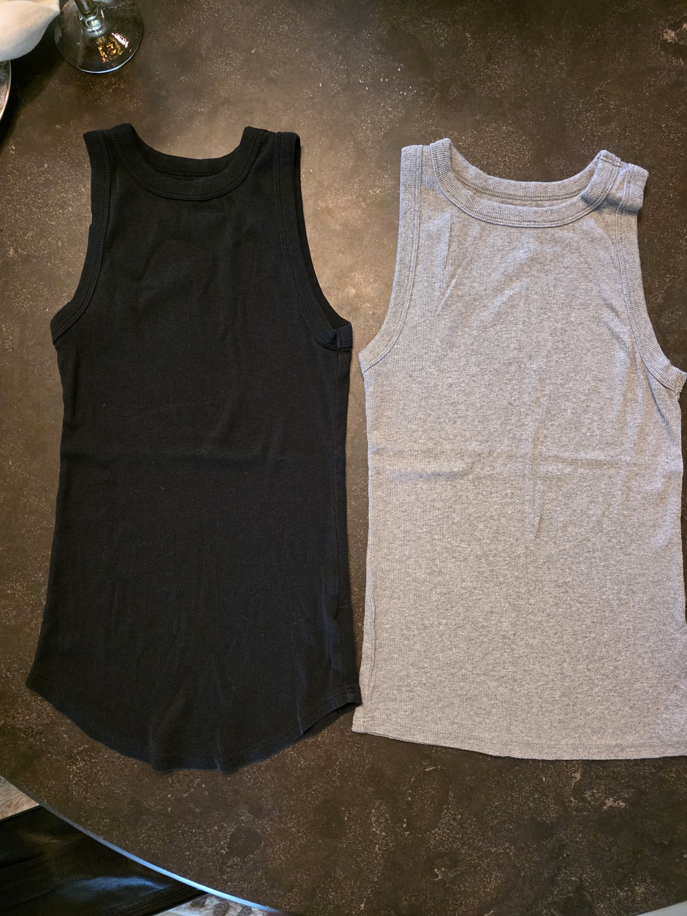 TWO!! a new day Black and Heather Gray Muscle Tank Tops